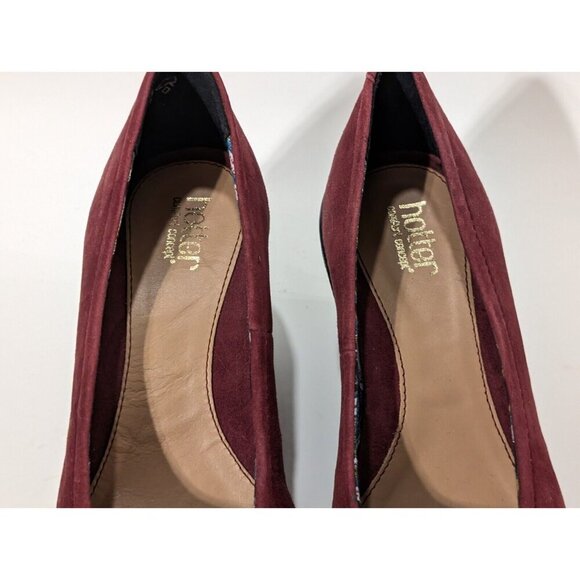 Hotter Wedge Shoes Suede Heels Women's Slip On Maroon Sz 6.5 - Picture 4 of 11